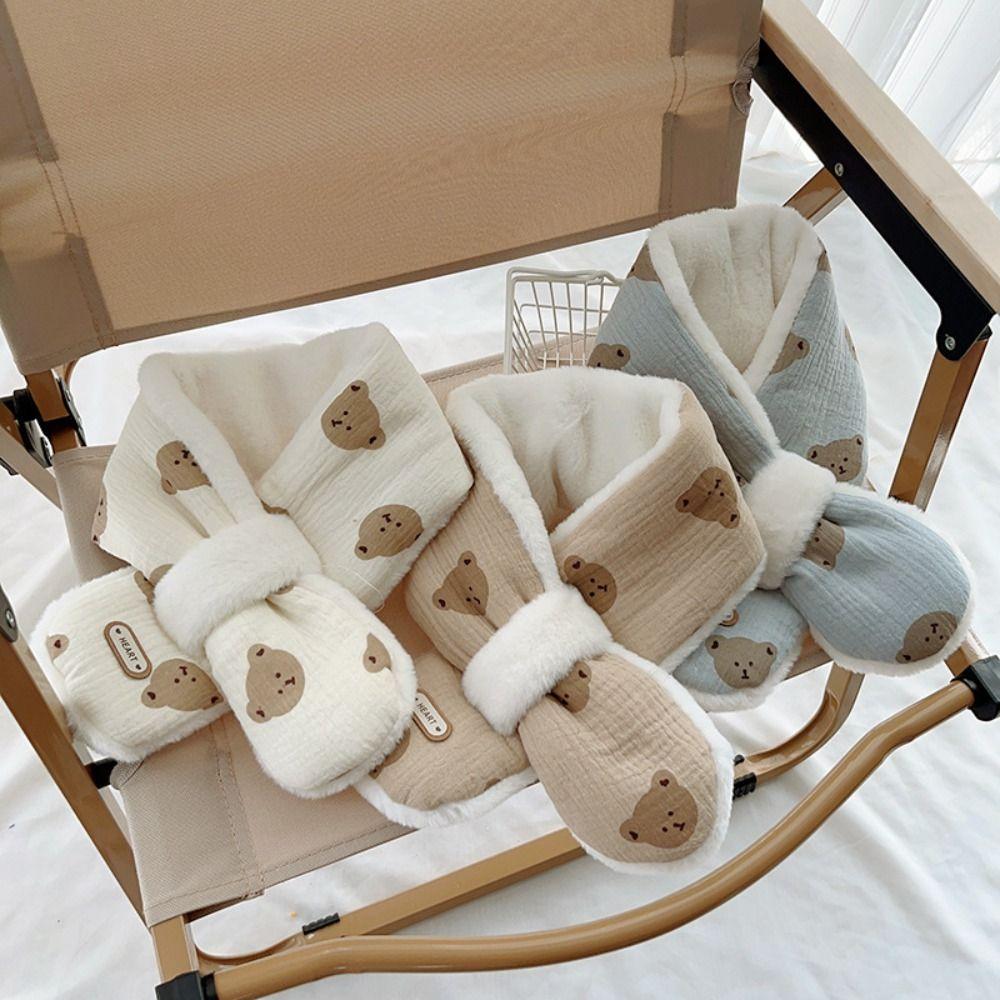 

Детский флисовый глушитель в корейском стиле, однотонный мультяшный шейный платок с медведем, плюшевый шарф с крестом для малышей