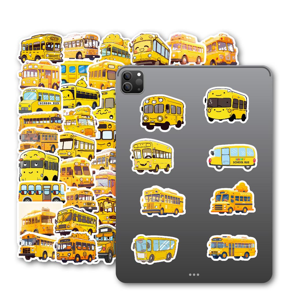 50PCS Cute Cartoon School Bus Stickers, Waterproof Decorative Decals for Phone Notebook