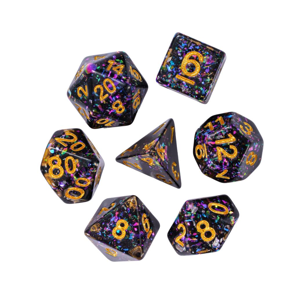 Cusdie Multilayer DND Dice Resin Glitter Die 7Pcs D4-D20 Multicolour Polyhedral Dice Set for D&D Tabletop Role Playing Games