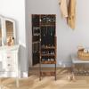 Freestanding Jewelry Cabinet with Mirror, Multiple Compartments, LED Lighting, Rustic Brown