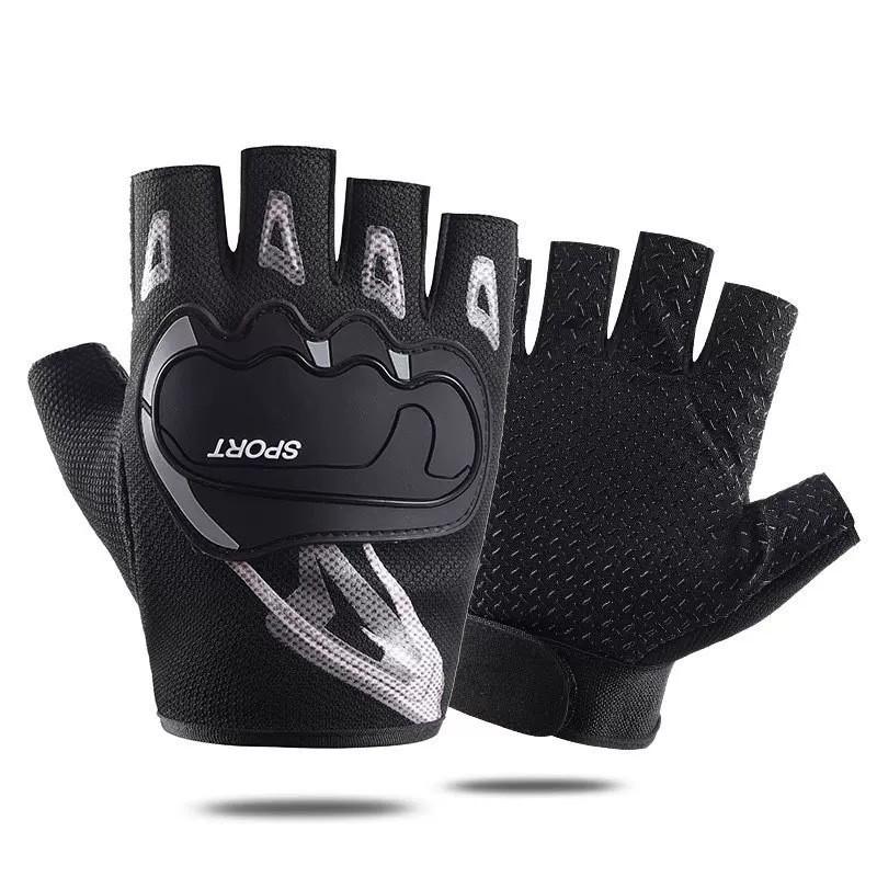 Mens Half-Finger Motorcycle Gloves Breathable Mesh Anti-Slip Riding Biking Driving Half-Finger - Gray
