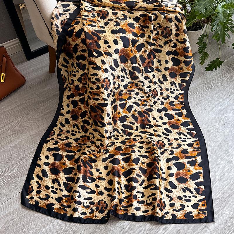 Summer Silk Scarf Female Imitation Silk Printing Long Scarf Lijing Forging Thin Shawl With Decorative Leopard Print Beach Towel
