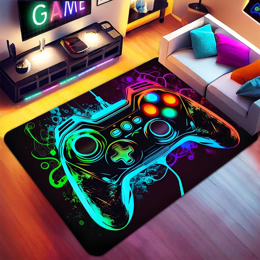 Game Controller Design Rug - Soft Non-slip Durable Gaming Room Mat for Bedroom, Living Room - Perfect for Gamers & Esports Fans