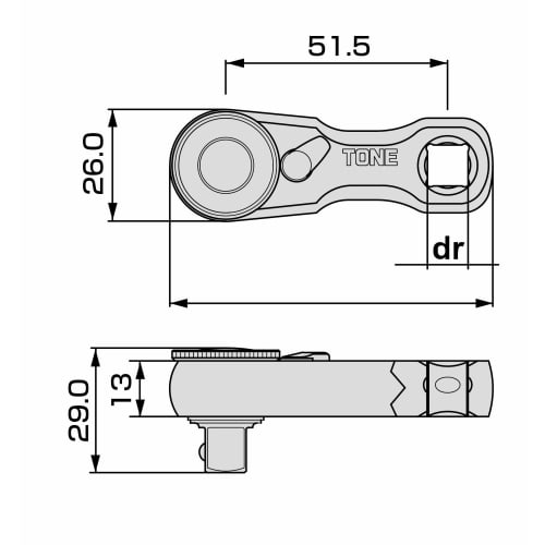 TONE Stubby Ratchet Handle (Hold Type) RH3HSS3 Drive Angle 9.5mm (3/8")
