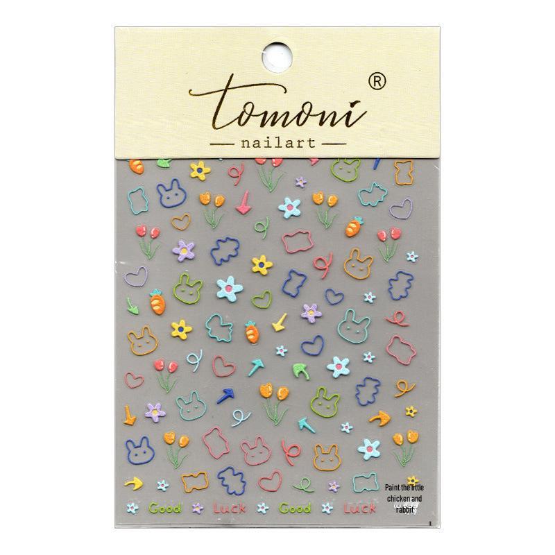 3D Japanese-Style Small Flower & Cartoon Rabbit Nail Art Stickers Graffiti Little Rabbit with Embossed Details