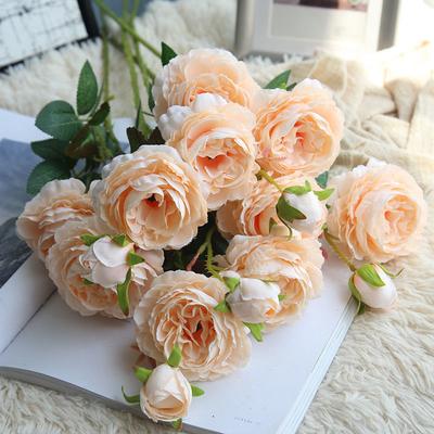 Artificial Flower European Silk Decoration Peony Pink Rose Fake Flower White 3 Heads Home Wedding