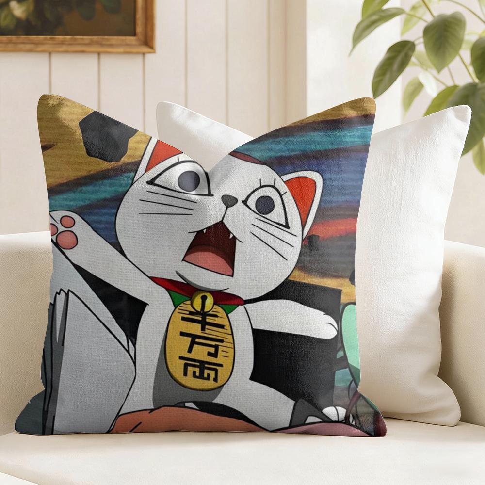 DDan Da DDan Lucky Cat Cushion Cover Eco Linen Pillow Case DoubleSided Print Breathable Durable Zipper Home Decor Gift