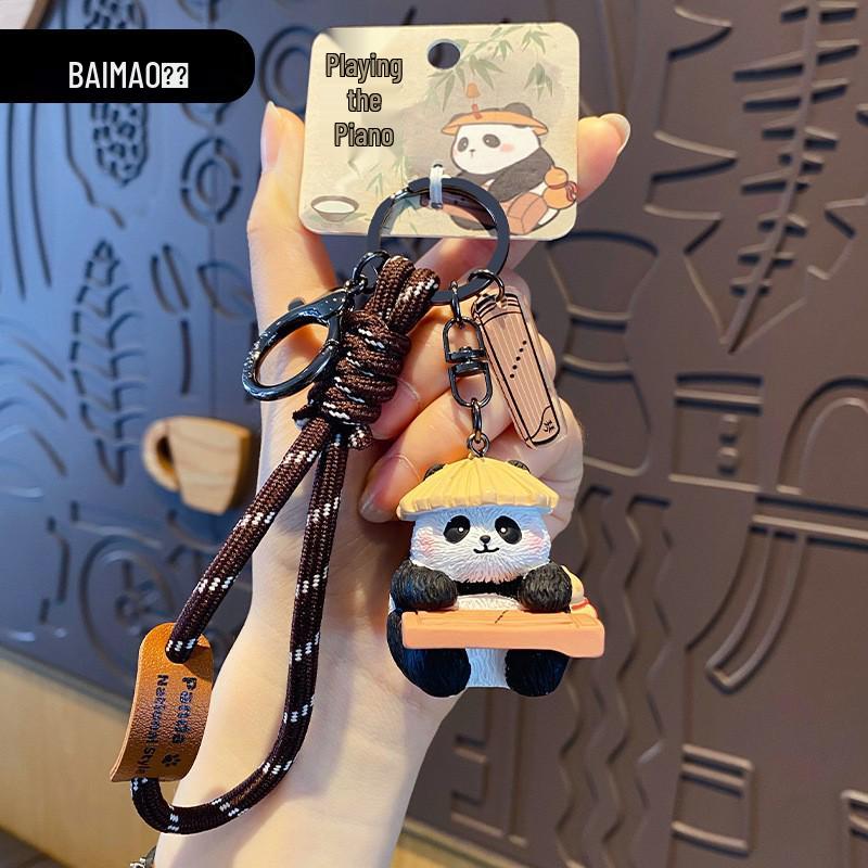 Eight Elegant Panda Car Ornament - Cute Resin Figurine for Desktop Decoration