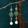Gold Plated Imitation Jade Earrings For Women, Exquisite Long Style, Niche Design, Antique Style Jewelry Gift