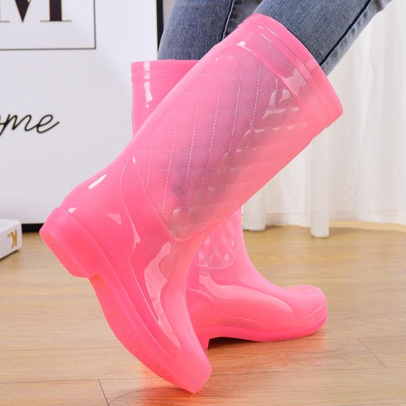 Jelly water boots tall waterproof shoes crystal rubber shoes non-slip cover shoes women's summer fashion rain shoes rain boots transparent thickened