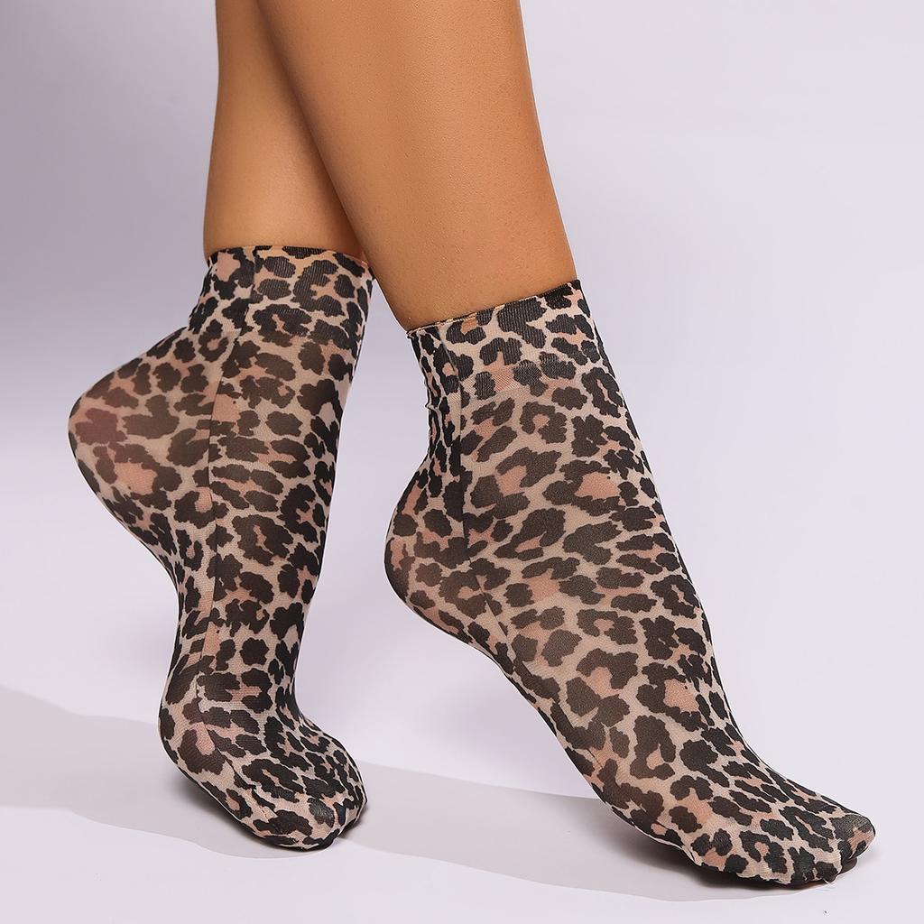 Leopard Large Flower Print Short Socks Single Summer High Elastic Comfortable Breathable Ultra Thin Shoes Short Stockings