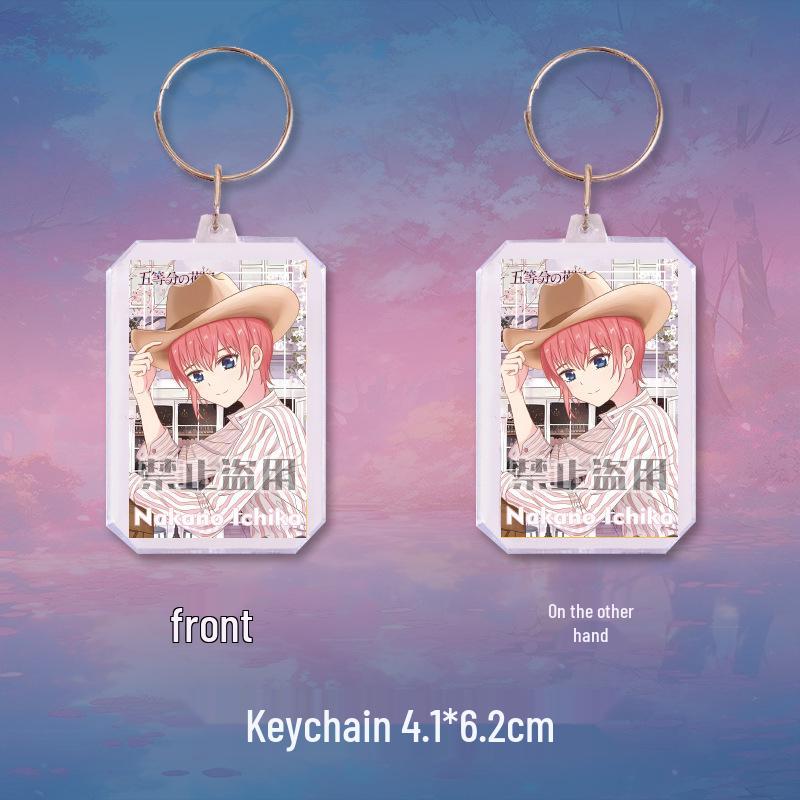 Quintessential Quintuplets Ichika Cat Teacher Badge Keychain Set: Anime Merch with Laser Ticket, Postcard, Bookmark Gift.