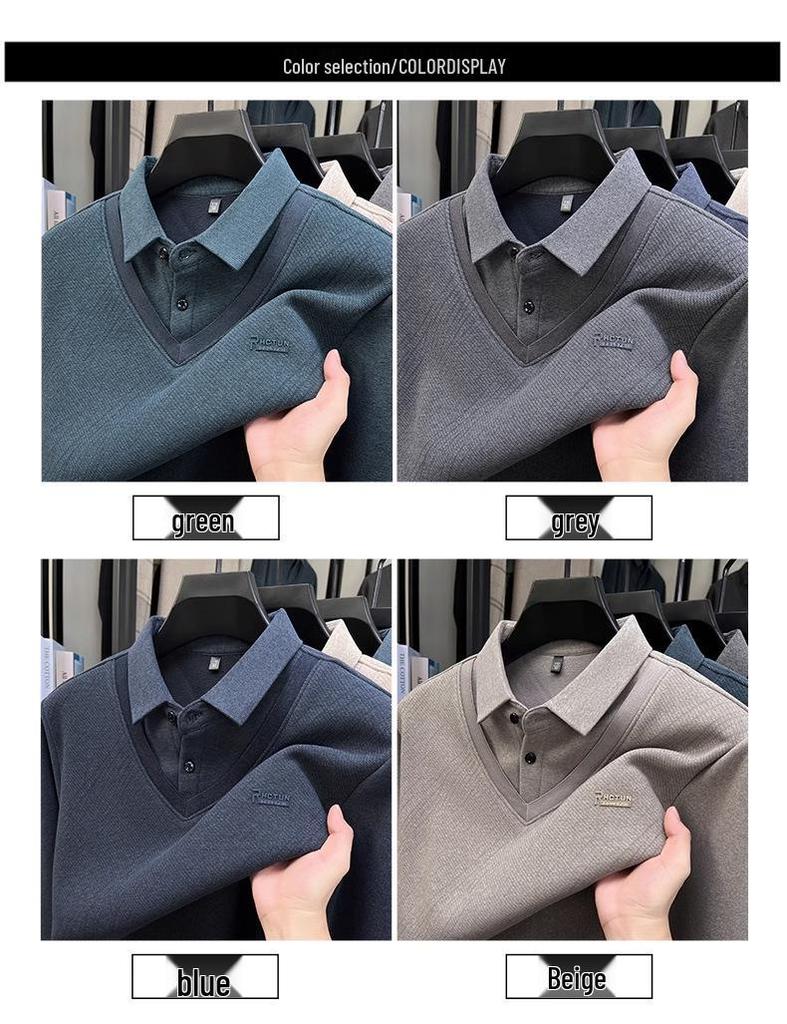 2025 Winter Men's Faux Two-Piece Sweater: New Thick Knit with Shirt Collar and Warm Velvet Layer