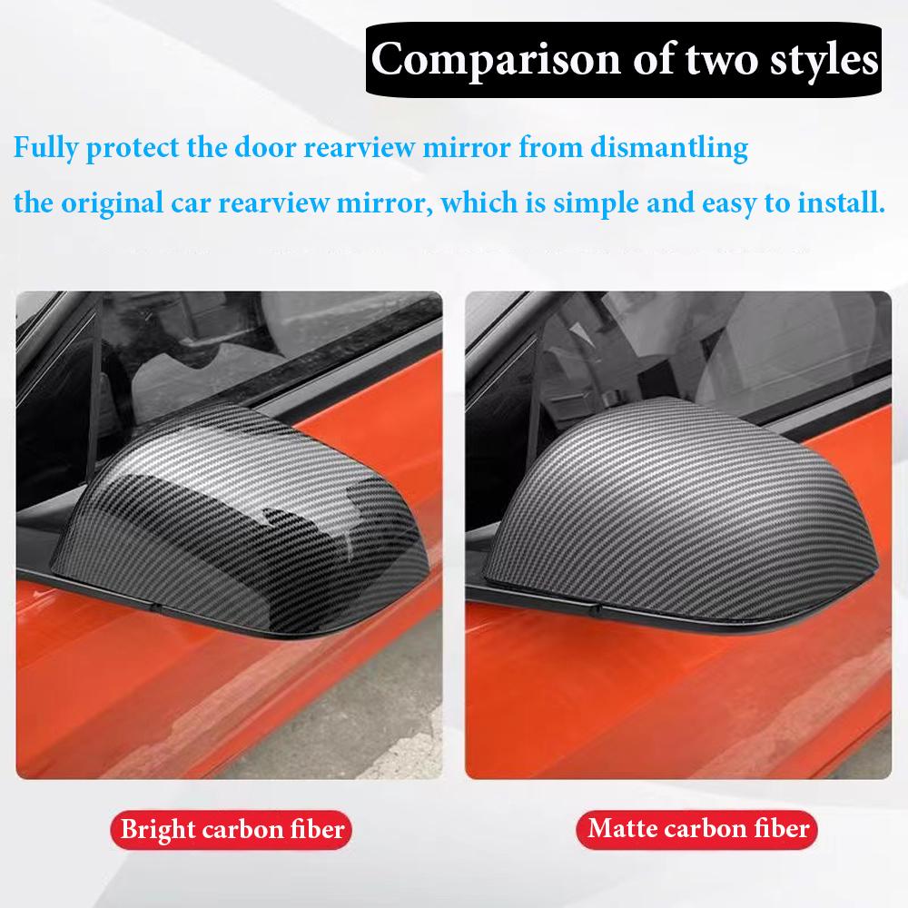 For Tesla Model 3 Y Rearview Mirror Cover Bright/Matte Carbon Fiber Rear View Mirror Decorative Shell Exterior Car