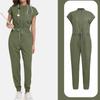 Ladies' Comfortable And Casual Solid Color Short Sleeved Pants Protective Suit Set