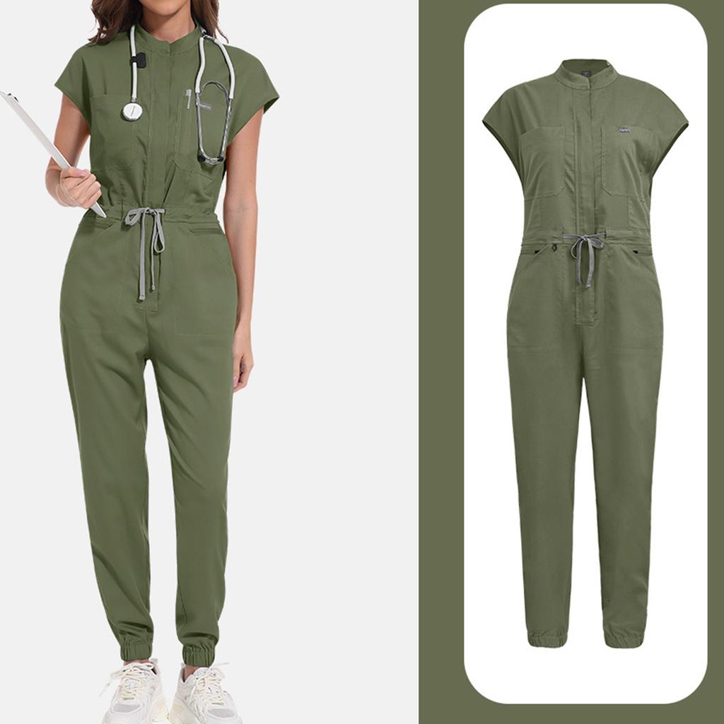 Ladies' Comfortable And Casual Solid Color Short Sleeved Pants Protective Suit Set