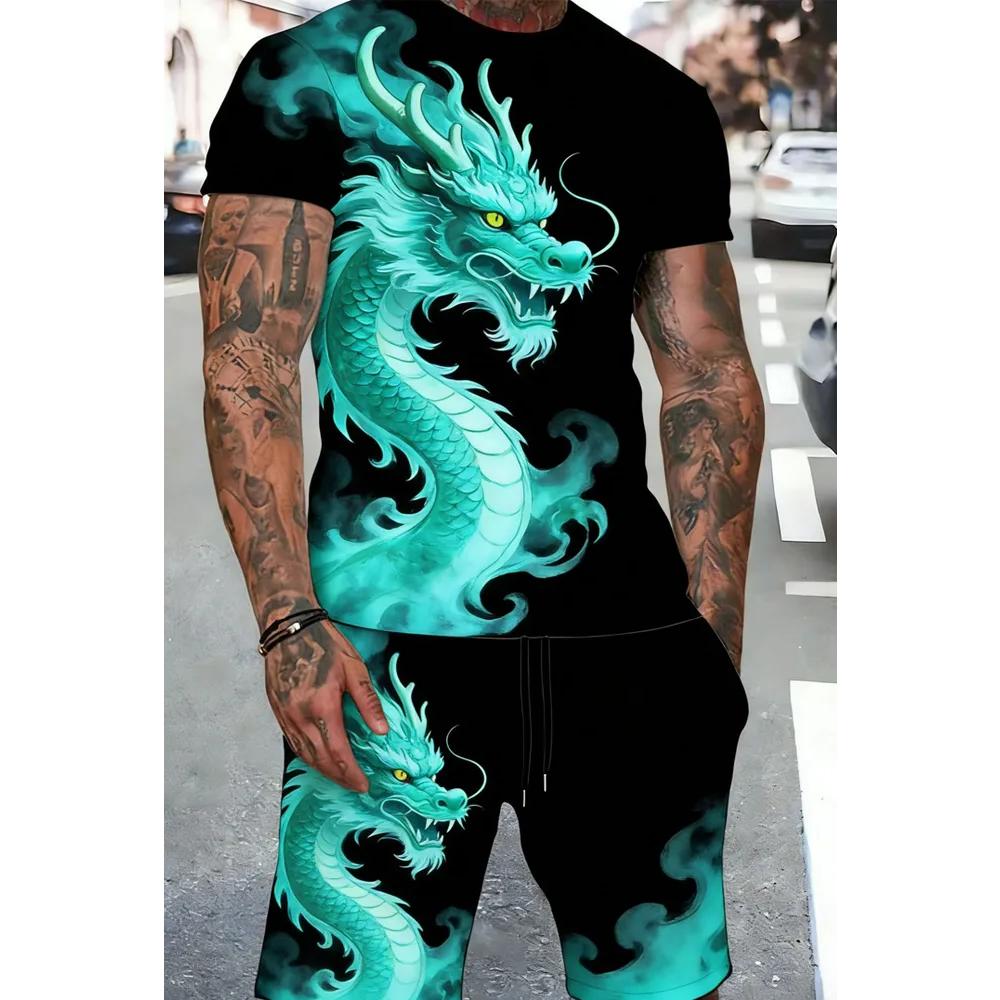 Fashion Animal Print Men's Sportswear Casual Versatile Short-sleeved Shorts Set Comfortable Breathable Sport Wear Men’s