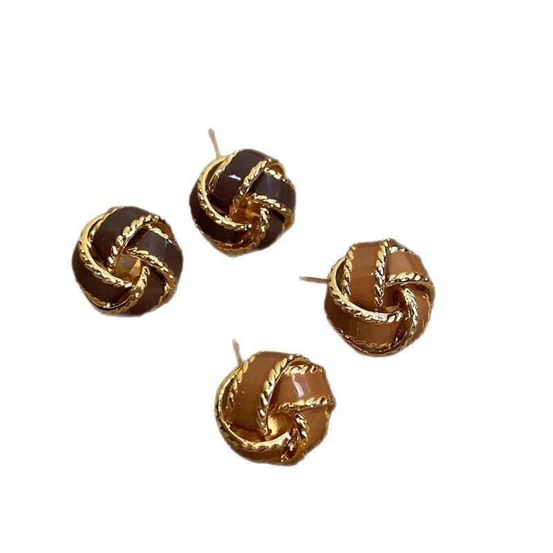 Retro Glaze Beaded Stud Earrings with Spiral Ear Hooks - Sophisticated Autumn-winter Earrings for An Elegant Look.