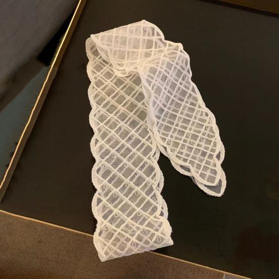 Women Silk Scarf Hollow Embroidery Lace Floral Leaf Design Ribbon Solid Color Lightweight Hair Tie Street Wear
