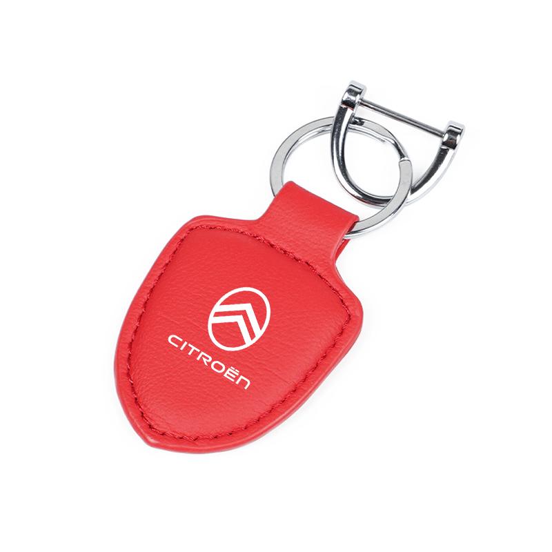 Leather Car Emblem Pendant Keychain Key Ring Accessories For Citroen C3 C5 C5X C4 e-C4 X e-C3 C-Elysee Berlingo C1 C-Crosser C6