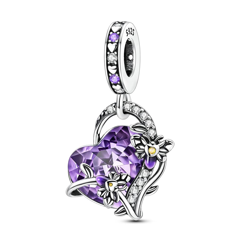Charm Copper Purple Butterfly Heart Pendant Beads Charms Fine Jewelry Fit Original Bracelet For Women Diy Gift