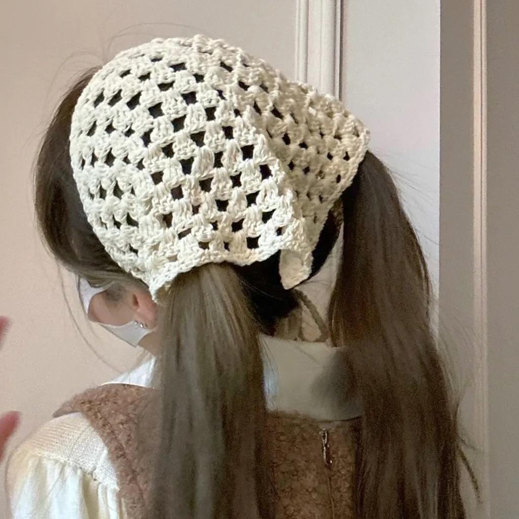 Nuovo Sciarpa a Triangolo Lavorata a Maglia Vintage per Donna Estate Fascia da Viaggio a Maglia Foulard per Capelli Accessori per Capelli Ragazze
