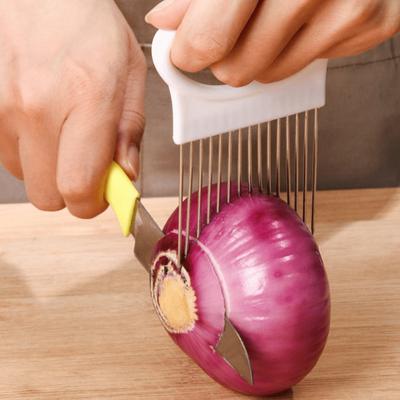 Stainless Steel Onion Needle Onion Fork Vegetables Fruit Slicer Tomato Cutter Cutting Safe Holder Kitchen Accessories Tool