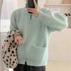 Double zipper solid color design sweater cardigan women's spring and autumn new Korean loose casual knitted sweater women