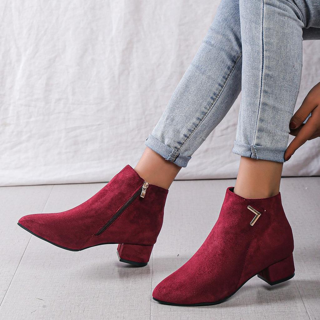 Concise Women Winter Boots 2025 New Suede Dress Women Warm Elegant Boots Mid-Heel Wool Warm Women's Ankle Boots