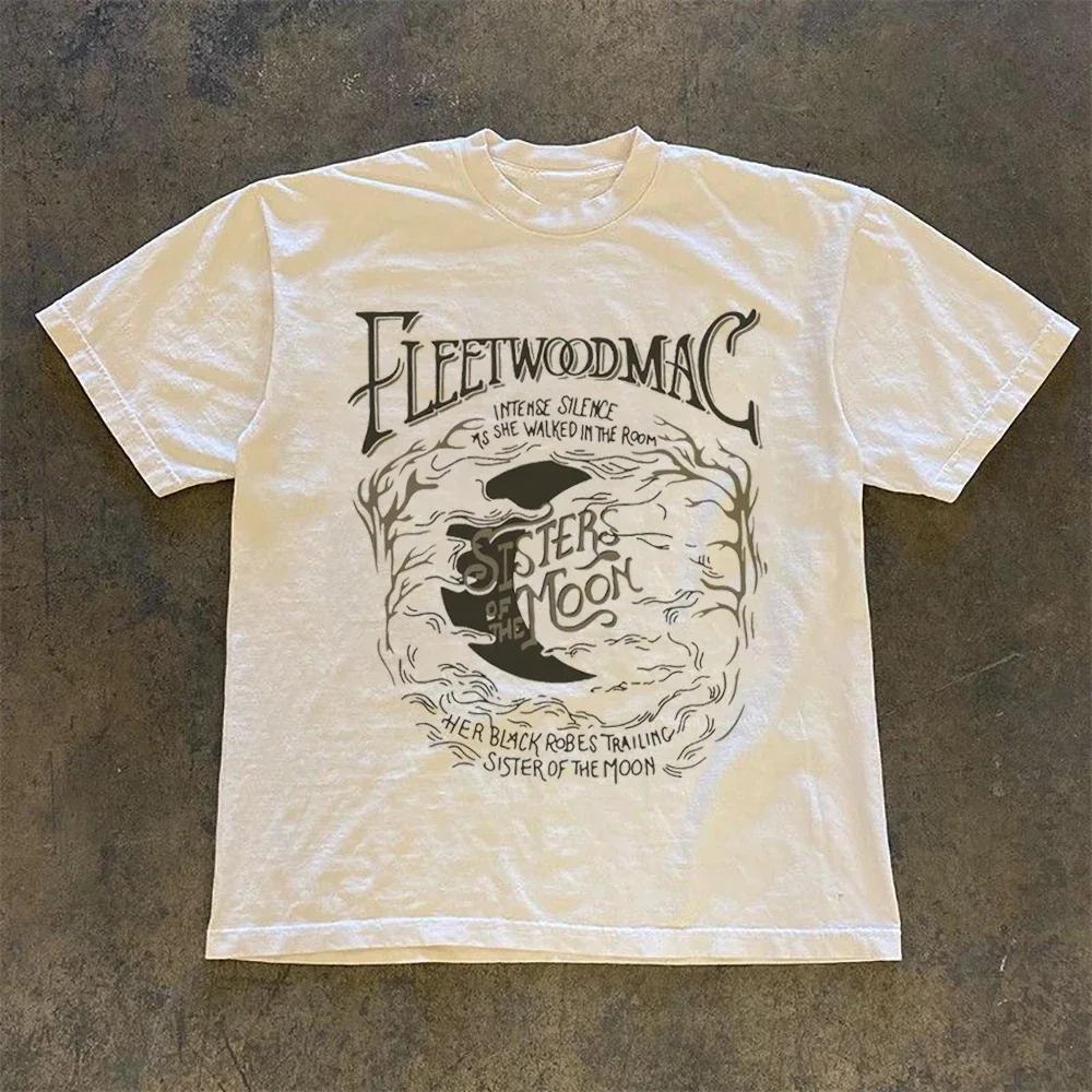 Vintage Fleetwood Mac Sisters of The Moon Nadrukowany Kreskówkowy Zabawny Okrągły Dekolt Modny Styl Nadrukowany Top Harajuku Ulica Letni Casual TS
