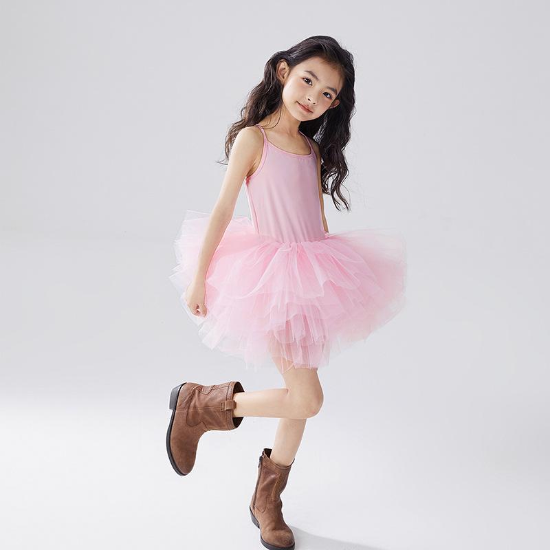 Baletní šaty Dívčí šaty na ramínka Cvičební úbor Růžový taneční úbor Dětské a dívčí vystoupení šaty