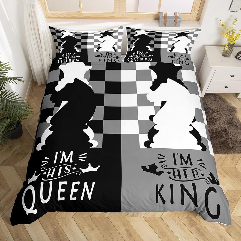 Comforter Valentine'S Day Couple King And Queen Crown Bedding Set For Husband Wife Red Black White His Hers Comforter