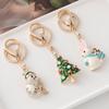 Christmas Keychain Snowman Christmas Tree Stockings Rabbit Shape Key Ring Rhinestones Inlay Key Organizer