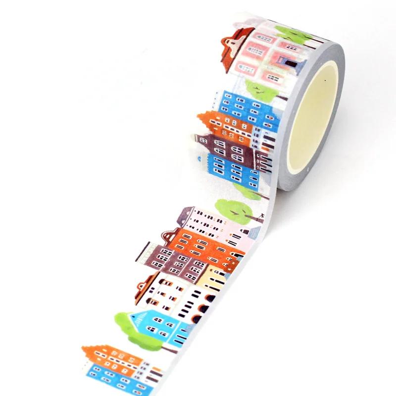 NEW 1X 10M Decor Christmas Houses Washi Tape Set for Scrapbooking Adhesive Masking Tape Cute Journaling Kawaii Papelaria