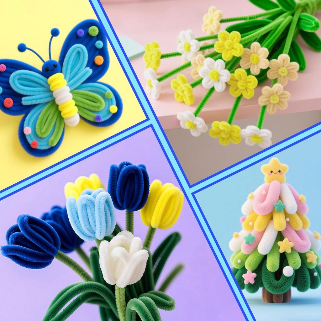 250Pcs Pipe Cleaners Craft Set, 5 Colors Pipe Cleaners Bulk Pastel Chenille Stems for Craft Pipe Cleaner Flowers Making Kit