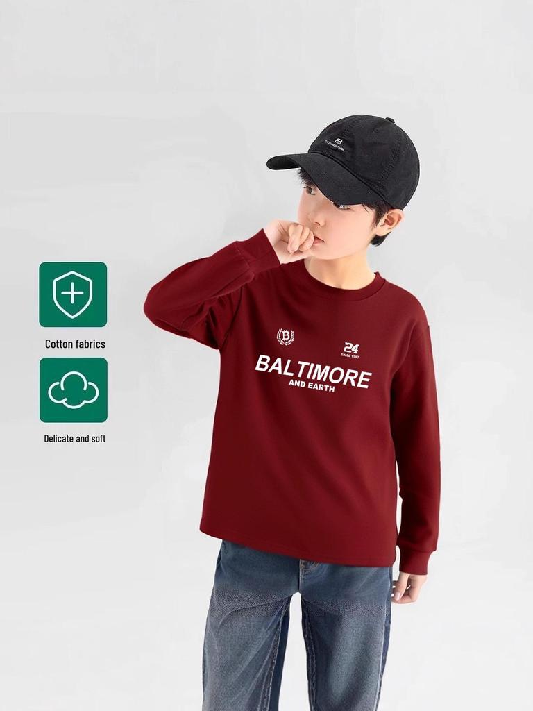 Boys' Long-Sleeve White T-Shirt - Spring/Autumn 2025 Trendy Loose Fit