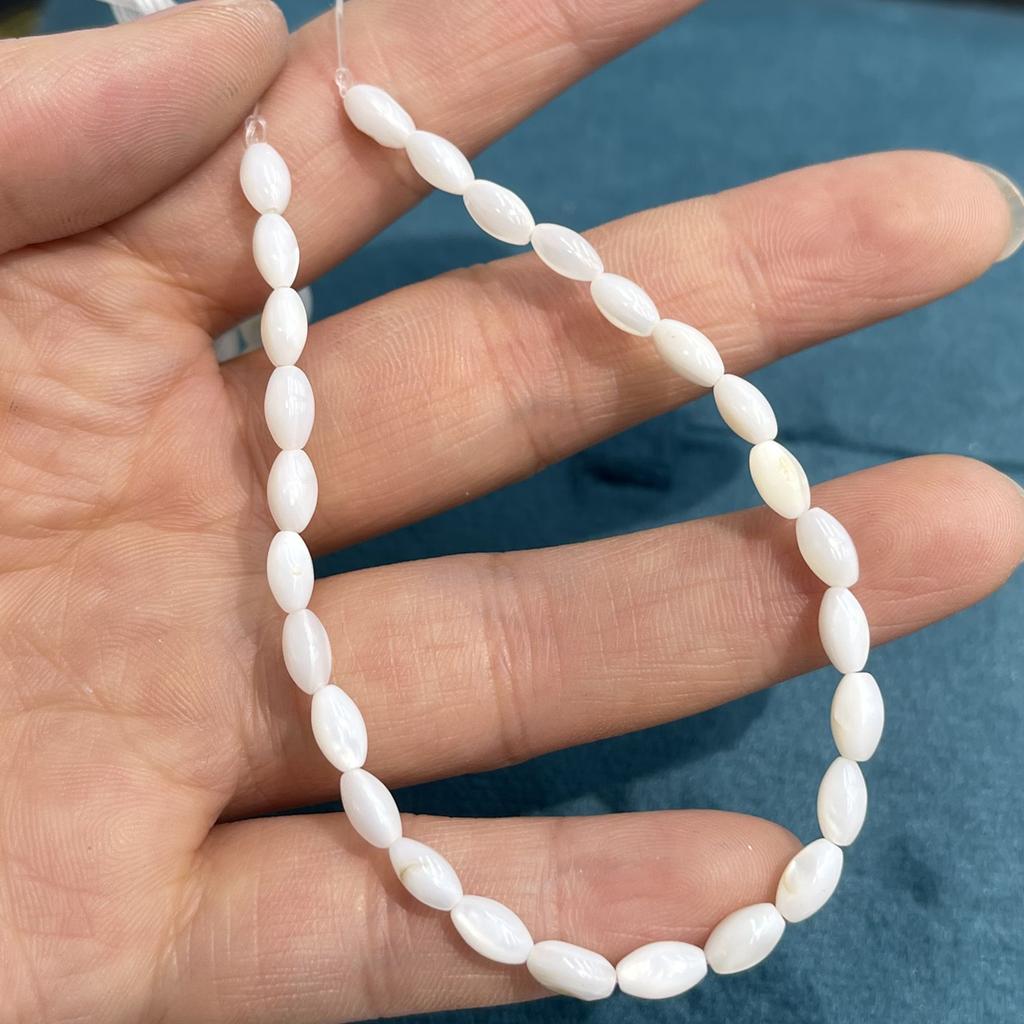 5String, White Natural Freshwater Shell Beads, 4×7mm, Handmade Oval Shape Shell Beads for DIY Jewelry Making 18cm