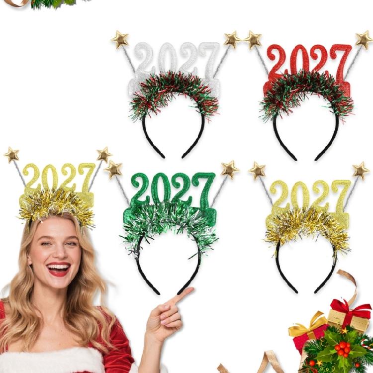 Celebration Hair Accessory for 2027 New Year, Glitter Headband with Bright Trim for Party Wear and Photo Booth Use