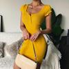 2026 Spring/Summer European & American Sexy Short-Sleeve Bodycon Cross-Button Dress