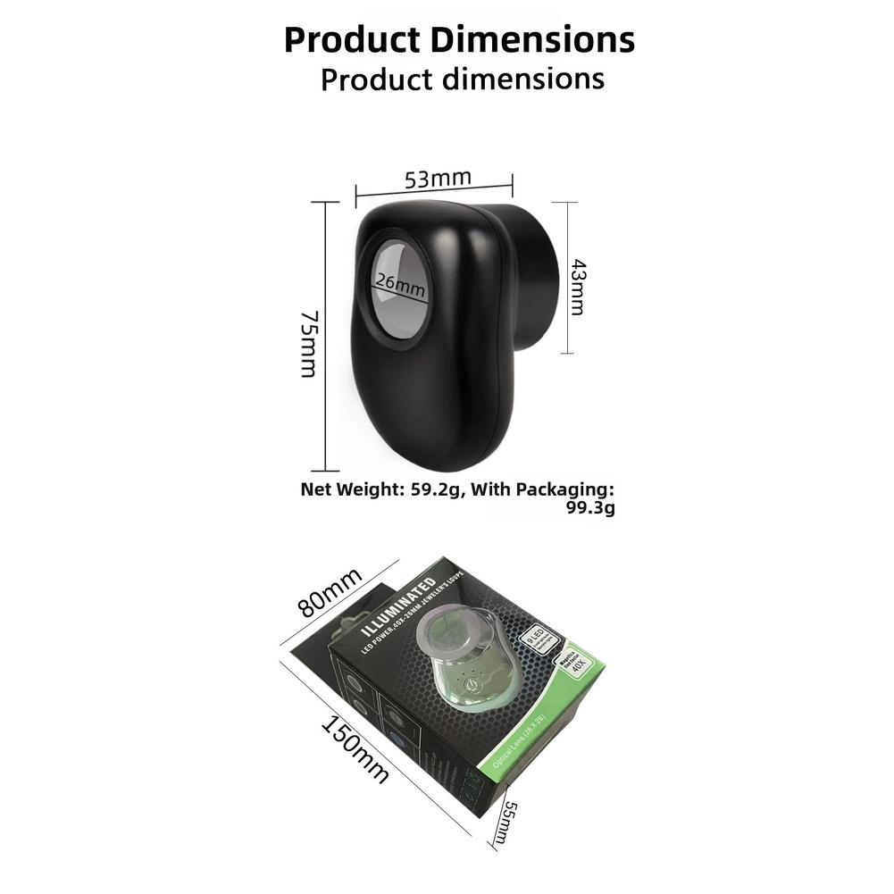Jewelers Loupe 40X Magnification with White UV LED Illumination Built-in 0.5mm Scale Portable for Coin Stamp Use