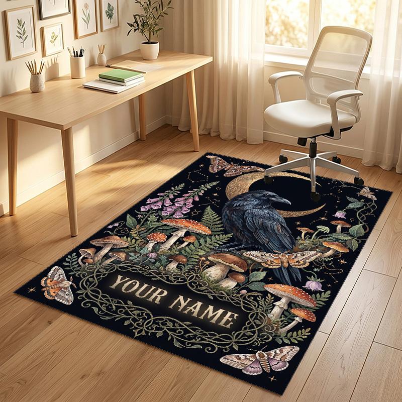 Moonlit Moth Garden Theme Soft Crystal Velvet Rug Custom Name & Text Print Non Slip Floor Rug for Bedroom Living Room