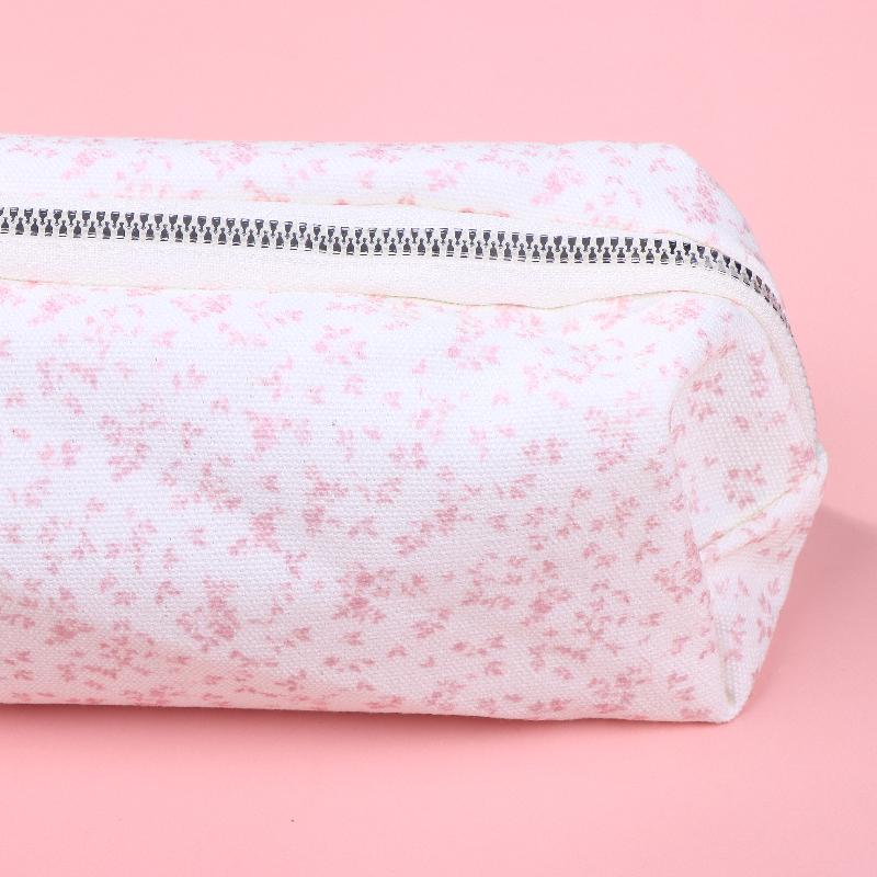 1Pcs Large Capacity Pencil Pouch Pink Small Floral Pencil Case Handheld Pen Bag Cosmetic Portable Gift For Office School Teen