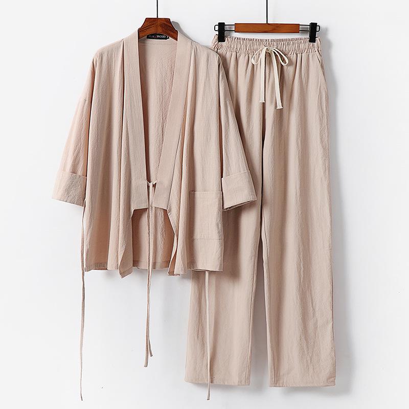 

Men s Plus Size Cotton Linen Tang Suit: Chinese Style Seven Sleeve Hanfu Daoist Shirt & Robe Two-Piece Set 5XL - Fits around 235 pounds абрикосовый