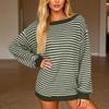 Women's Casual And Stylish Off,the,shoulder Striped Sweater With Dropped Sleeves And A Versatile Pullover Design.
