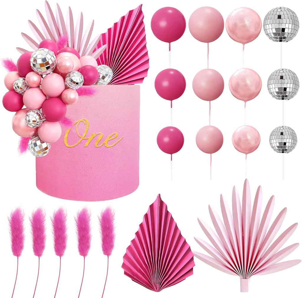 Palm Leaves Cake Decorations Balls Cake Toppers for Birthday Wedding Anniversary Baby Shower Party Supplies