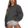 2024 European & American Women's Casual Solid Color Round Neck Loose Hoodie