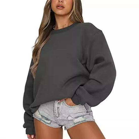 2024 European & American Women's Casual Solid Color Round Neck Loose Hoodie