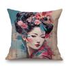 Pretty Japanese Girl Geisha Sakura Lovely Beautiful Woman Asian Culture Art Decorative Sofa Pillow Case Linen Cushion Cover