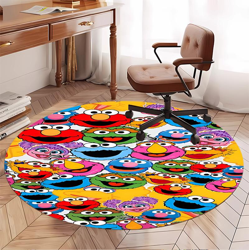Sesame Street Pattern Round Rug, Indoor/Outdoor Mat, for Picnic, Gameroom, Bedroom, Office, Living Room, Home Decor Carpet, Birthday Gift