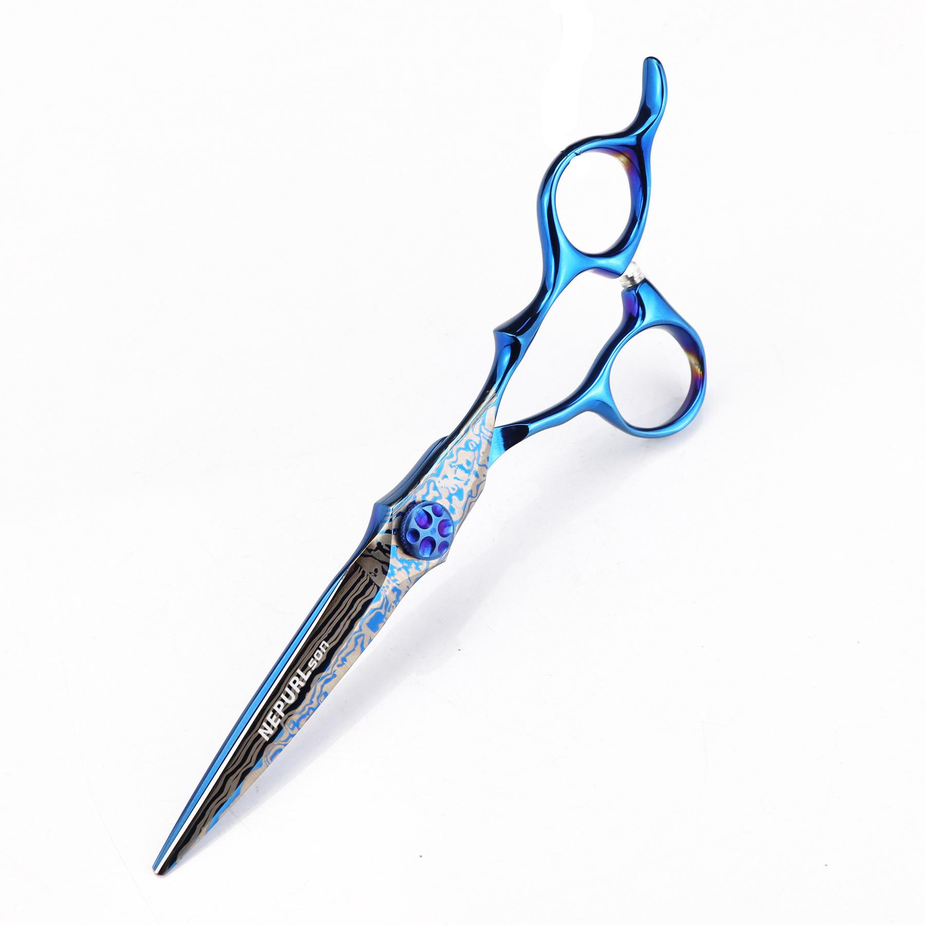6.0-Inch Blue Damascus Hair Cutting Scissors